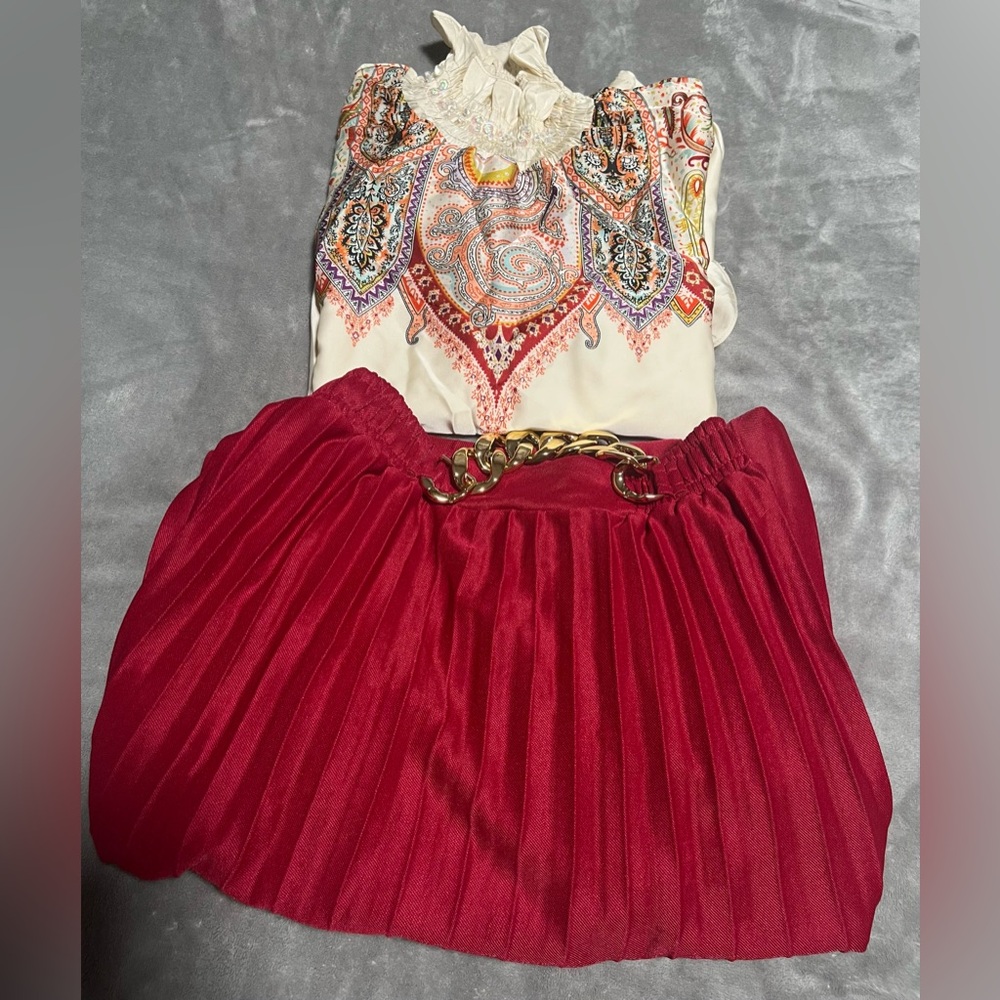 Beautiful red skirt and silk top - Picture 7 of 9